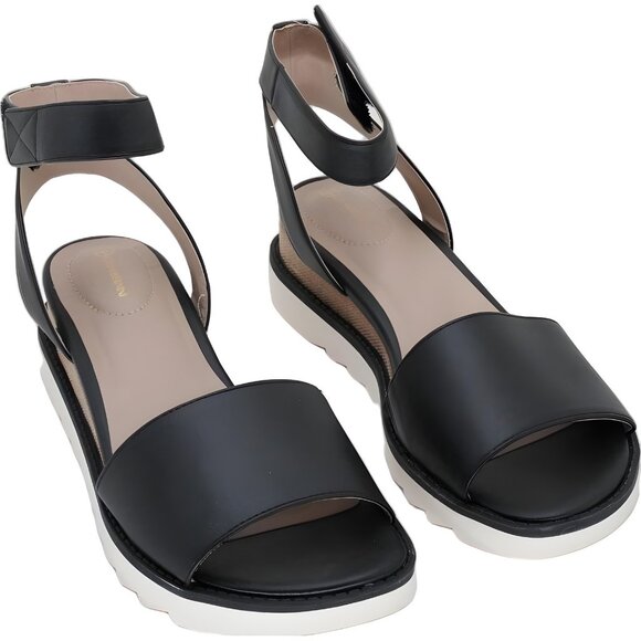 Giani Bernini Constancia Ankle-Strap Wedge Sandals Black Smooth Women's US 9M - Picture 1 of 6